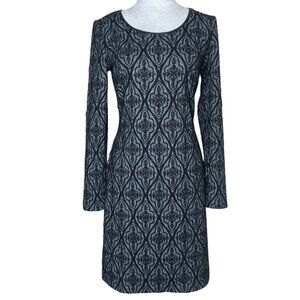 INC Women's Black Grey Faux Leather Lined Long-Sleeve Fitted Midi Dress Sz M